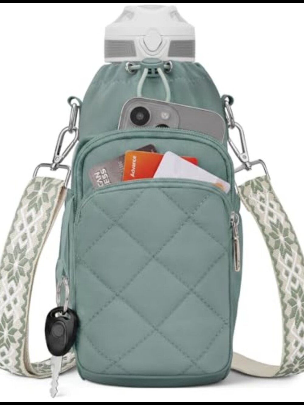 Insulated Crossbody Water Bottle Bag Fits 20-40 oz Tumblers RFID Phone Pocket